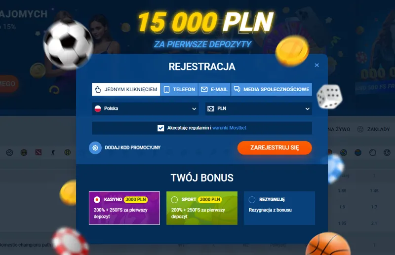Formularz rejestracji nowego gracza w MostBet