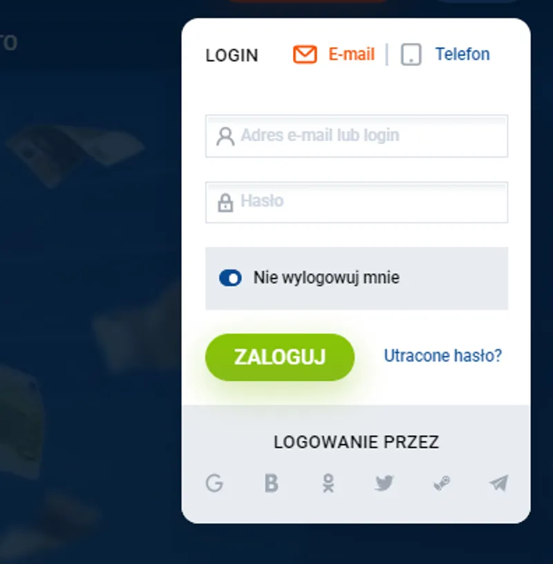 Formularz logowania do MostBet po rejestracji