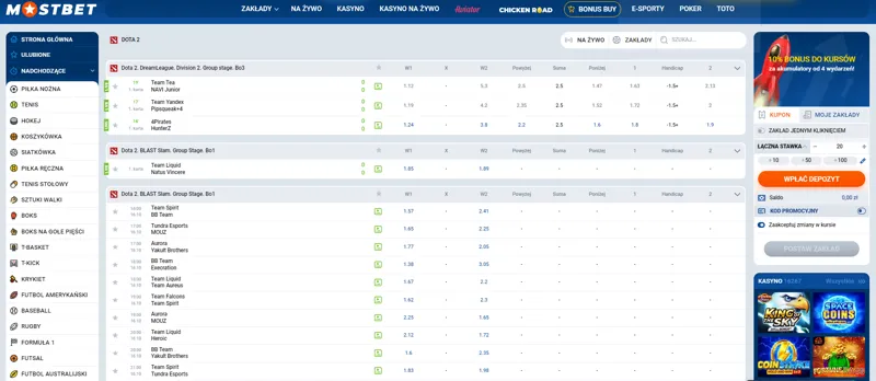 Postaw zakład na Dota 2 w MostBet