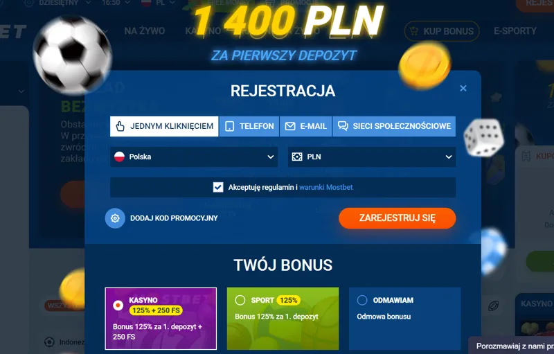 Rejestracja na stronie MostBet